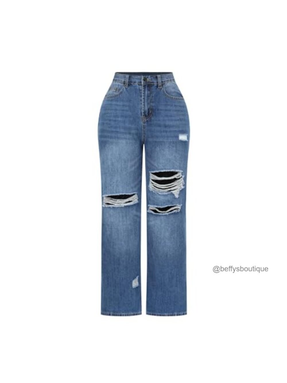 Womens High Waisted Wide Leg Stretchy Distressed Denim Jeans